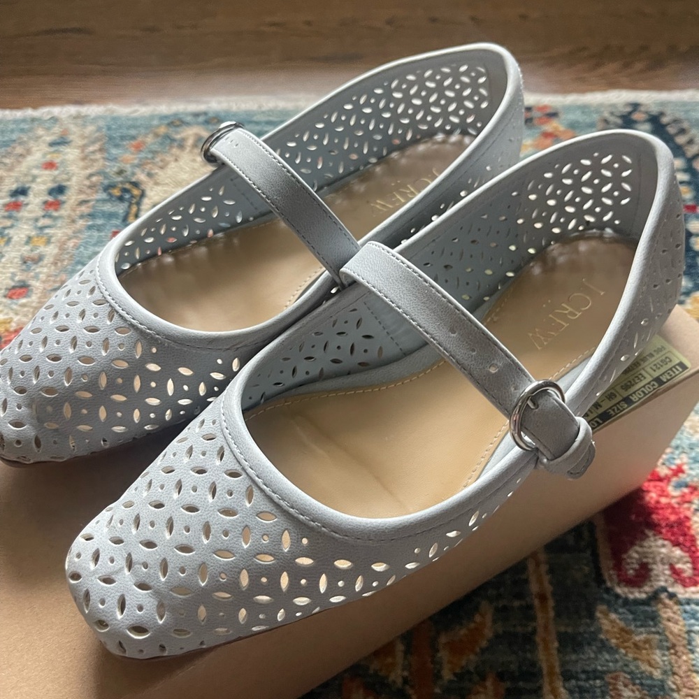J. Crew Perforated Fog Blue Mary Jane Flats 6 1/2 6.5